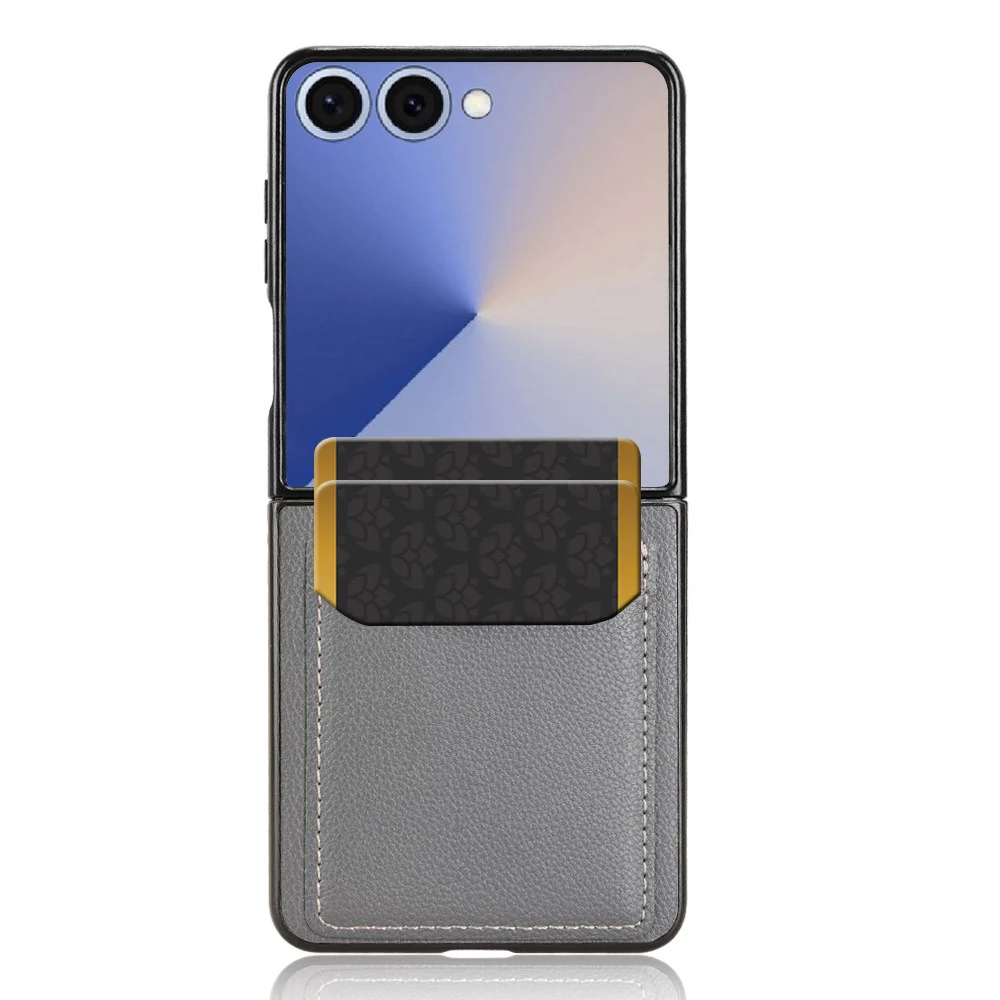 For Samsung Galaxy Z Flip7 5G Case Card Holder Litchi Texture Leather + PC Phone Cover - Grey - Image 5