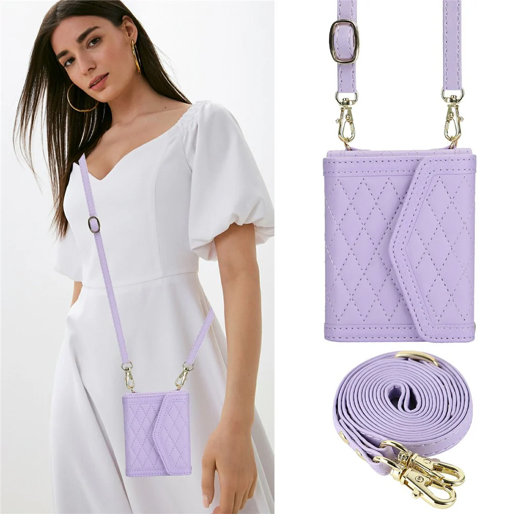 For Samsung Galaxy Z Flip7 5G Case Card Holders RFID Blocking PU Leather Phone Back Cover with Shoulder Strap - Purple - Image 7