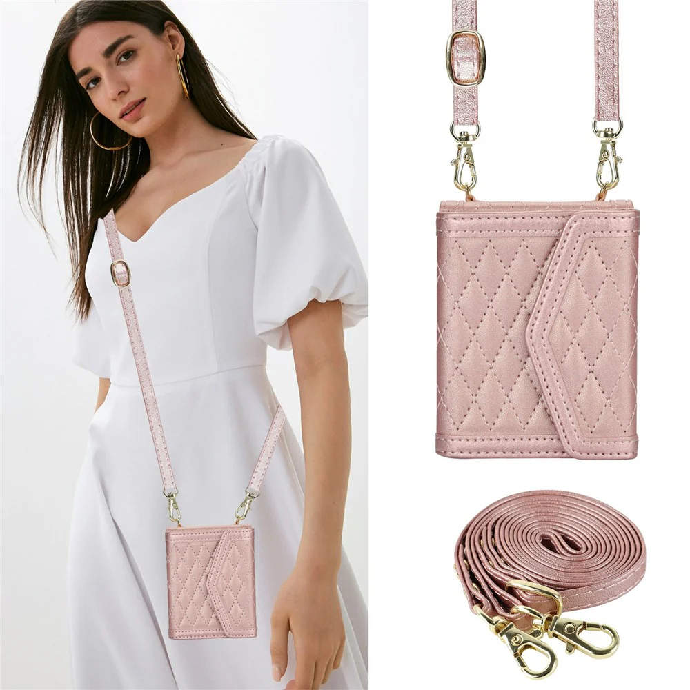 For Samsung Galaxy Z Flip7 5G Case Card Holders RFID Blocking PU Leather Phone Back Cover with Shoulder Strap - Rose Gold - Image 7