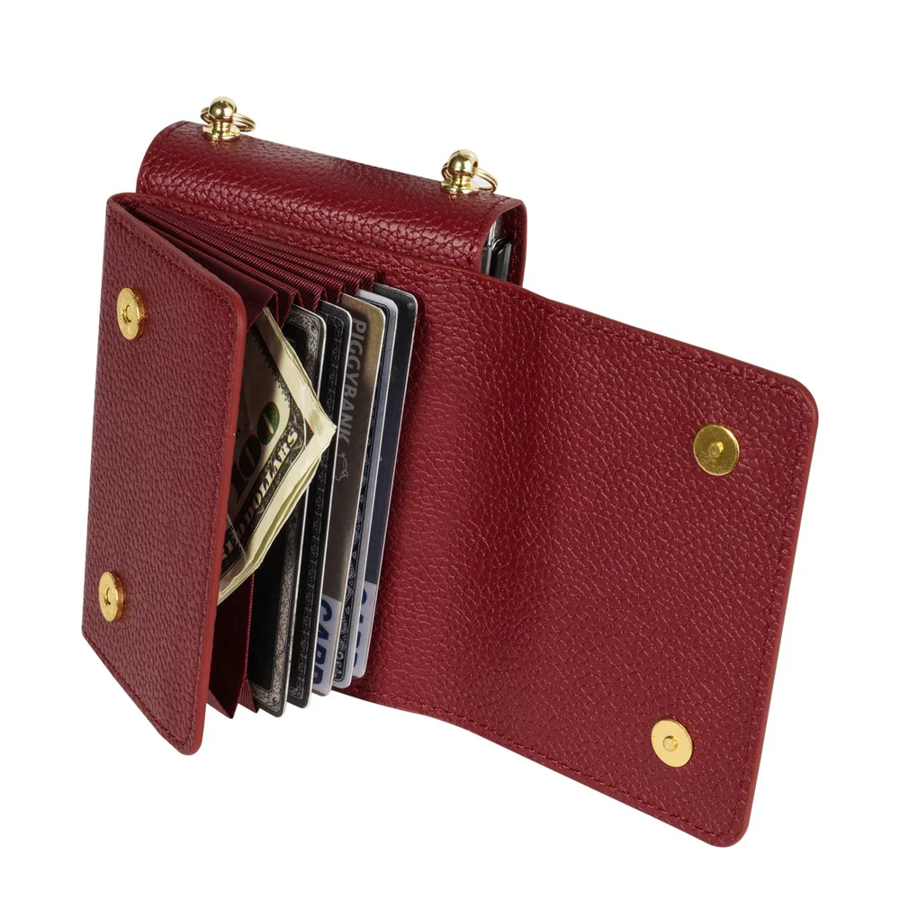 For Samsung Galaxy Z Flip7 5G Case Card Slots PU + PC Phone Cover with Long Strap - Wine Red - Image 2