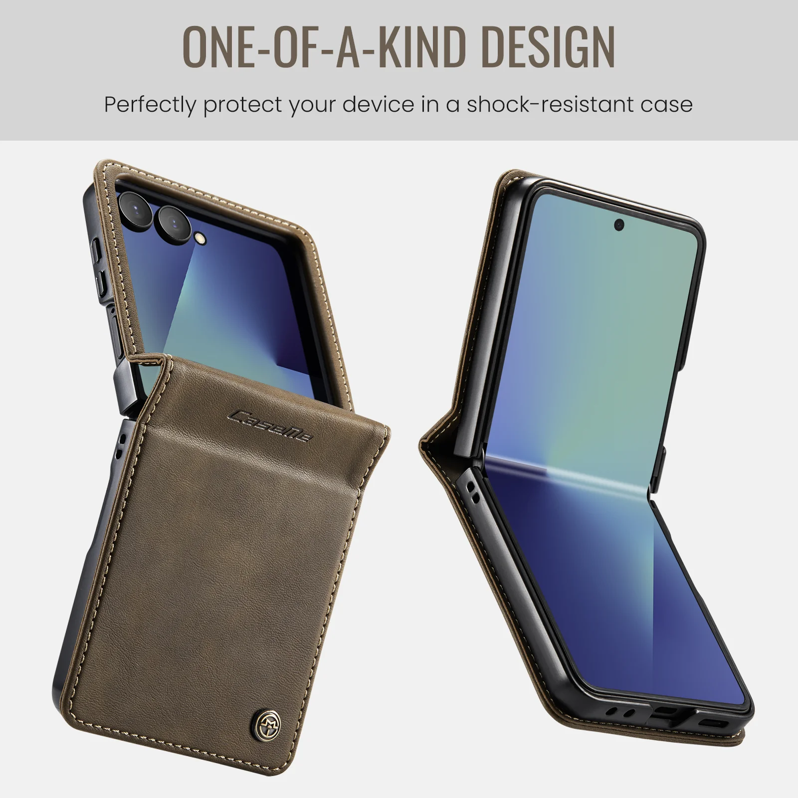 For Samsung Galaxy Z Flip7 5G Case CASEME 033 Series RFID Blocking Wallet Stand Calf Texture Leather Phone Cover - Coffee - Image 2