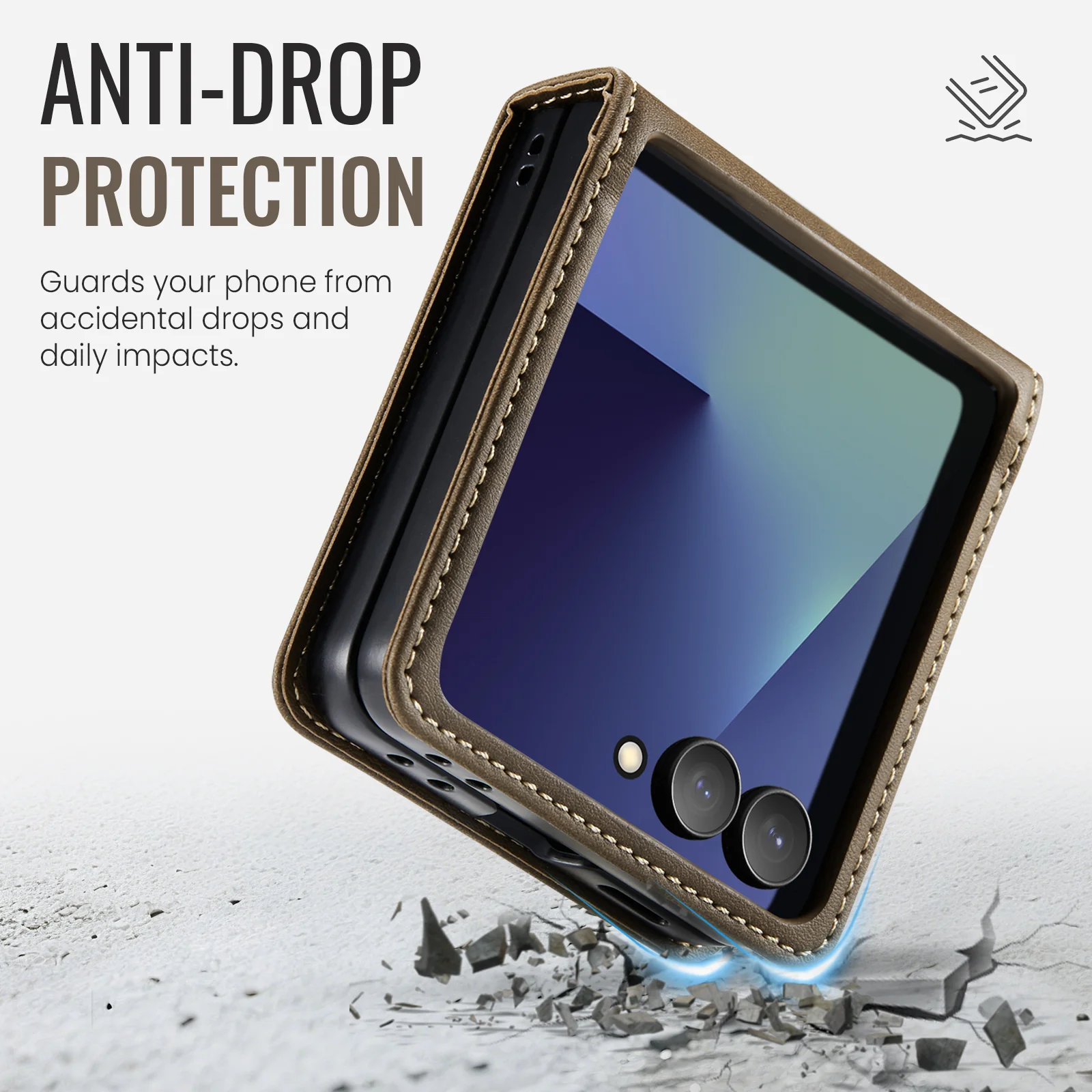 For Samsung Galaxy Z Flip7 5G Case CASEME 033 Series RFID Blocking Wallet Stand Calf Texture Leather Phone Cover - Coffee - Image 6