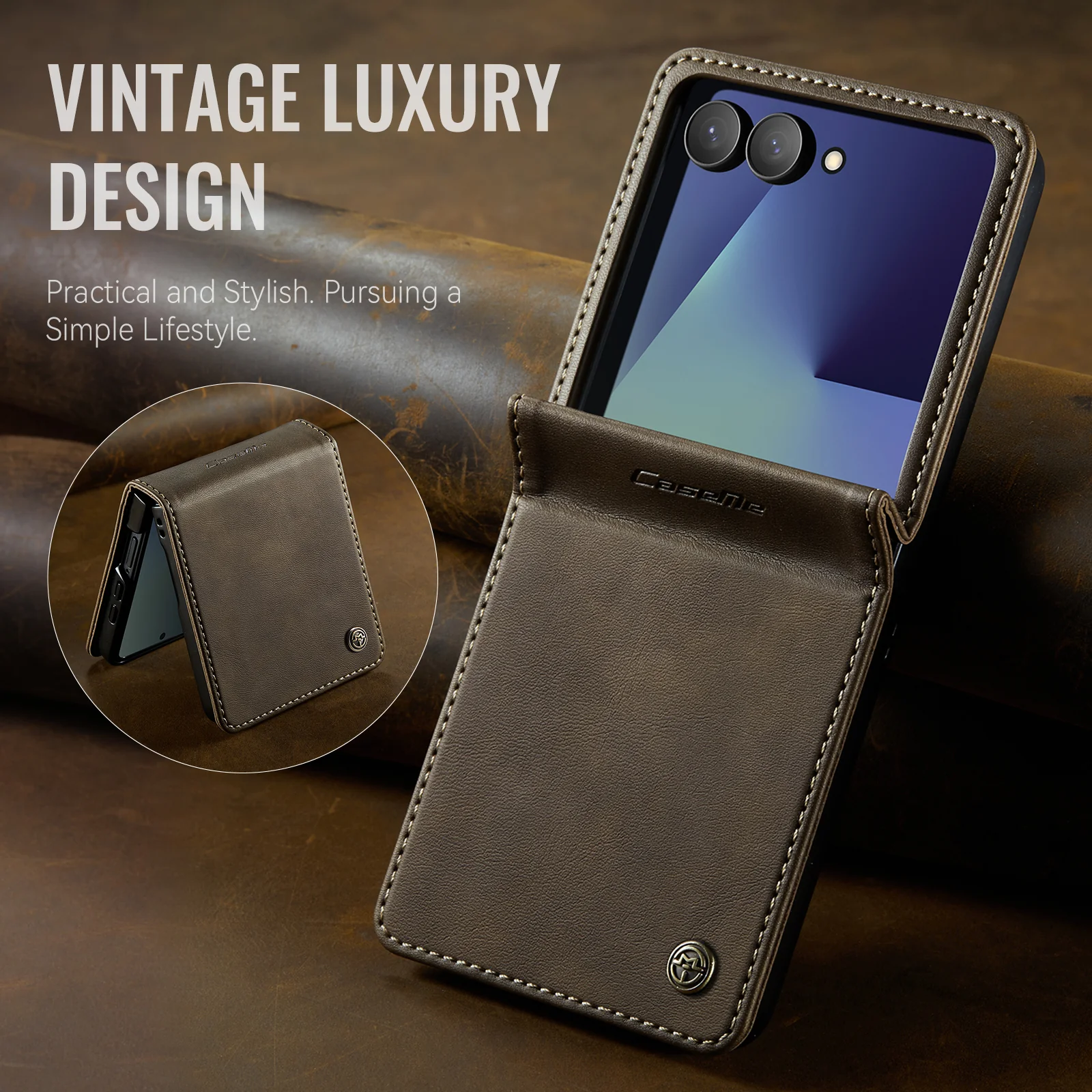 For Samsung Galaxy Z Flip7 5G Case CASEME 033 Series RFID Blocking Wallet Stand Calf Texture Leather Phone Cover - Coffee - Image 8