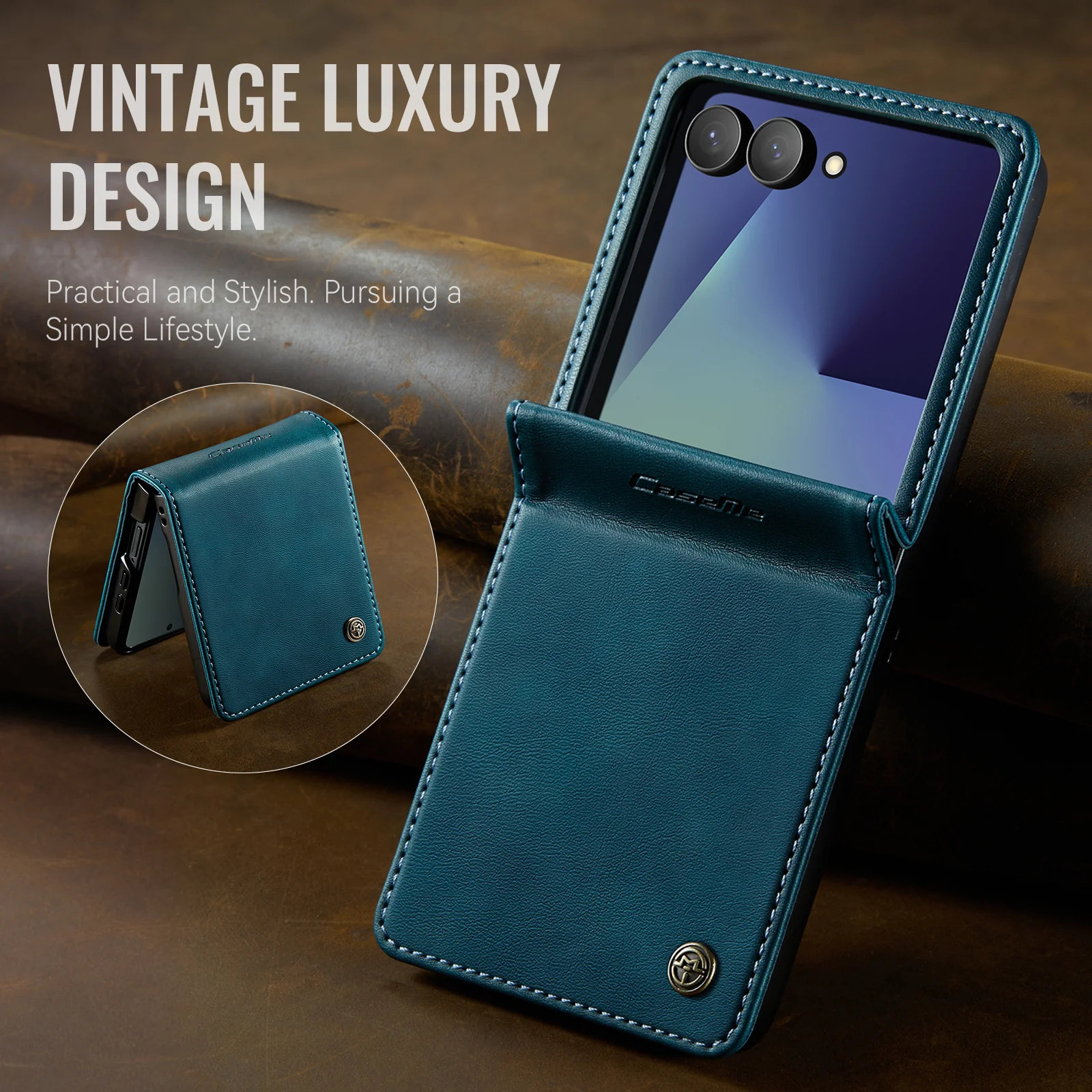For Samsung Galaxy Z Flip7 5G Case CASEME 033 Series RFID Blocking Wallet Stand Calf Texture Leather Phone Cover - Green - Image 8