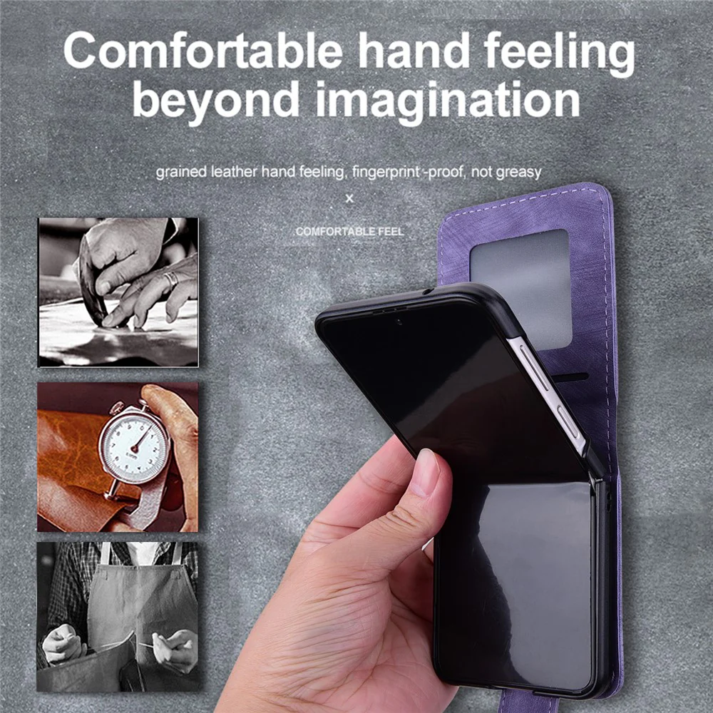 For Samsung Galaxy Z Flip7 5G Case Cherry Blossom Cat Leather Phone Cover with Card Slot - Purple - Image 8
