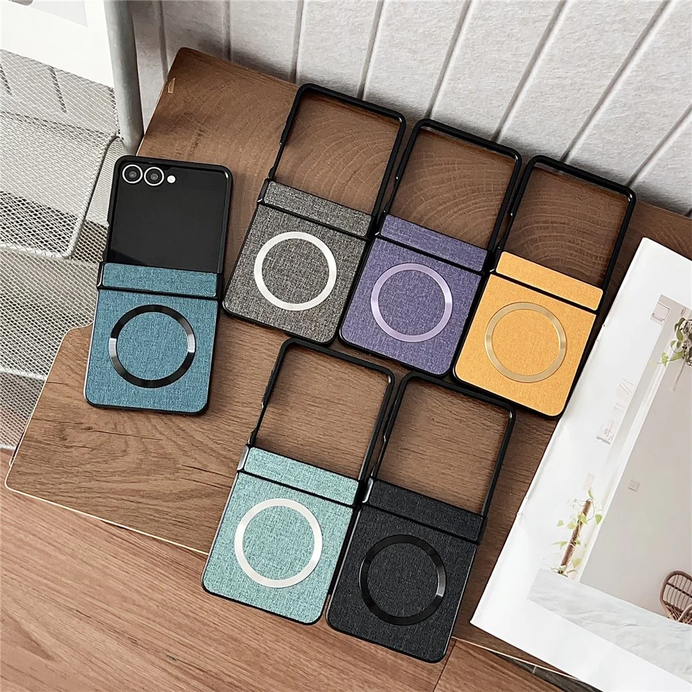 For Samsung Galaxy Z Flip7 5G Case Compatible with MagSafe Cloth Texture PU Leather + PC Phone Back Cover - Green - Image 5