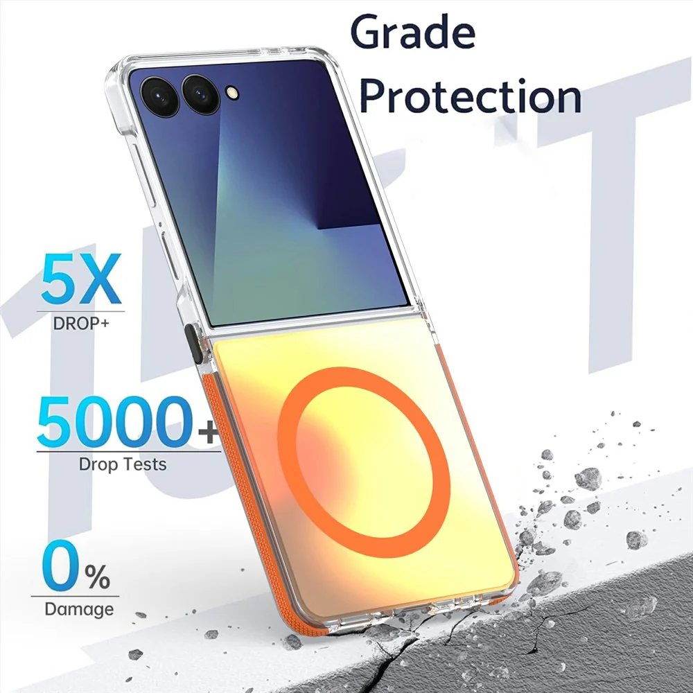 For Samsung Galaxy Z Flip7 5G Case Compatible with MagSafe Color Changing TPU Acrylic Phone Back Cover - Orange - Image 2