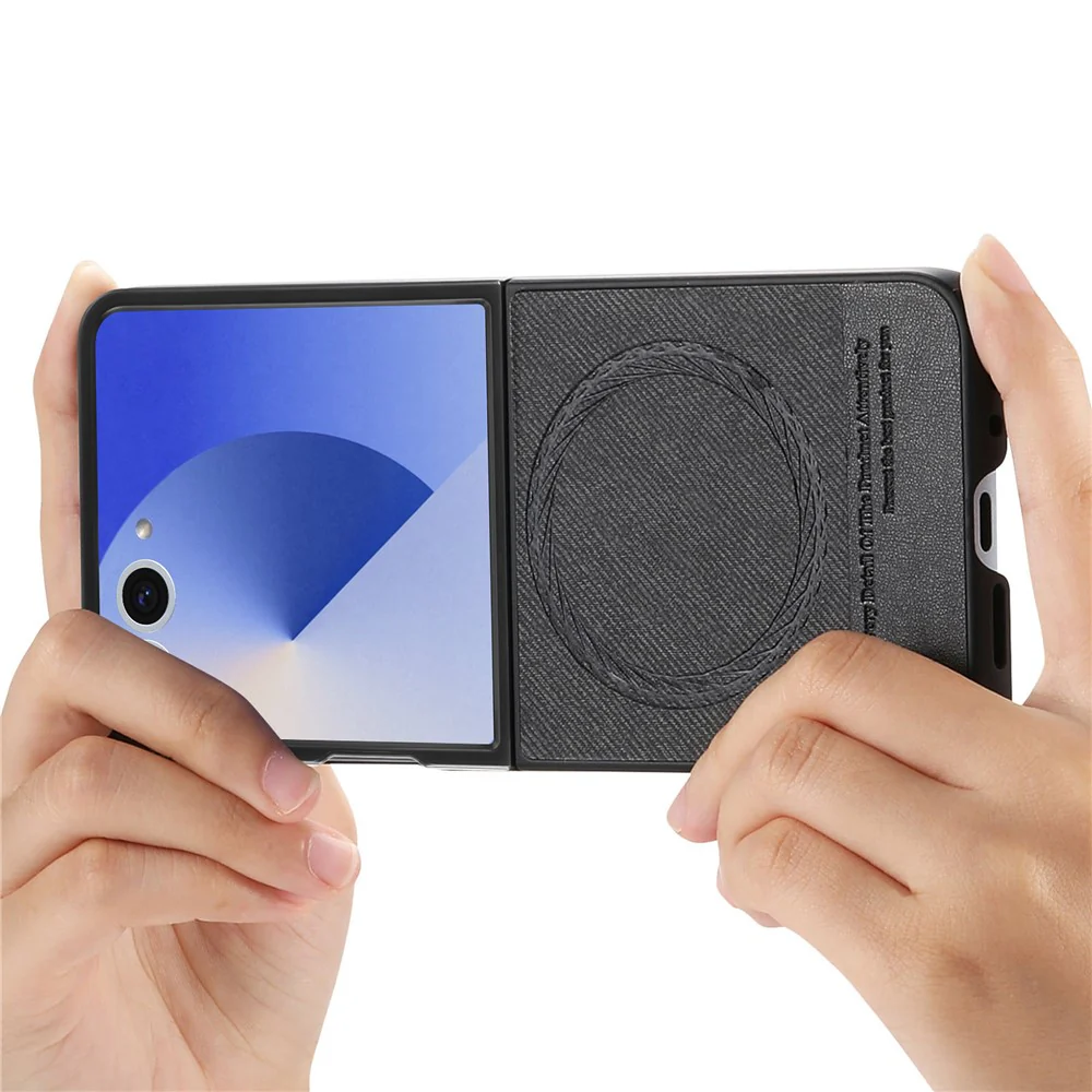 For Samsung Galaxy Z Flip7 5G Case Compatible with MagSafe Denim Texture Leather + PC Shockproof Phone Cover - Black - Image 7