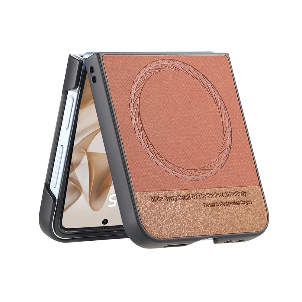 For Samsung Galaxy Z Flip7 5G Case Compatible with MagSafe Denim Texture Leather + PC Shockproof Phone Cover - Brown - Image 5