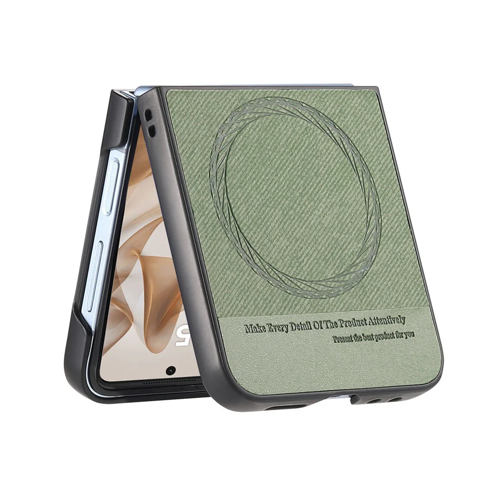 For Samsung Galaxy Z Flip7 5G Case Compatible with MagSafe Denim Texture Leather + PC Shockproof Phone Cover - Green - Image 5
