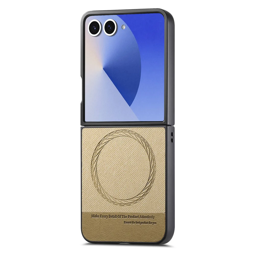 For Samsung Galaxy Z Flip7 5G Case Compatible with MagSafe Denim Texture Leather + PC Shockproof Phone Cover - Khaki - Image 2