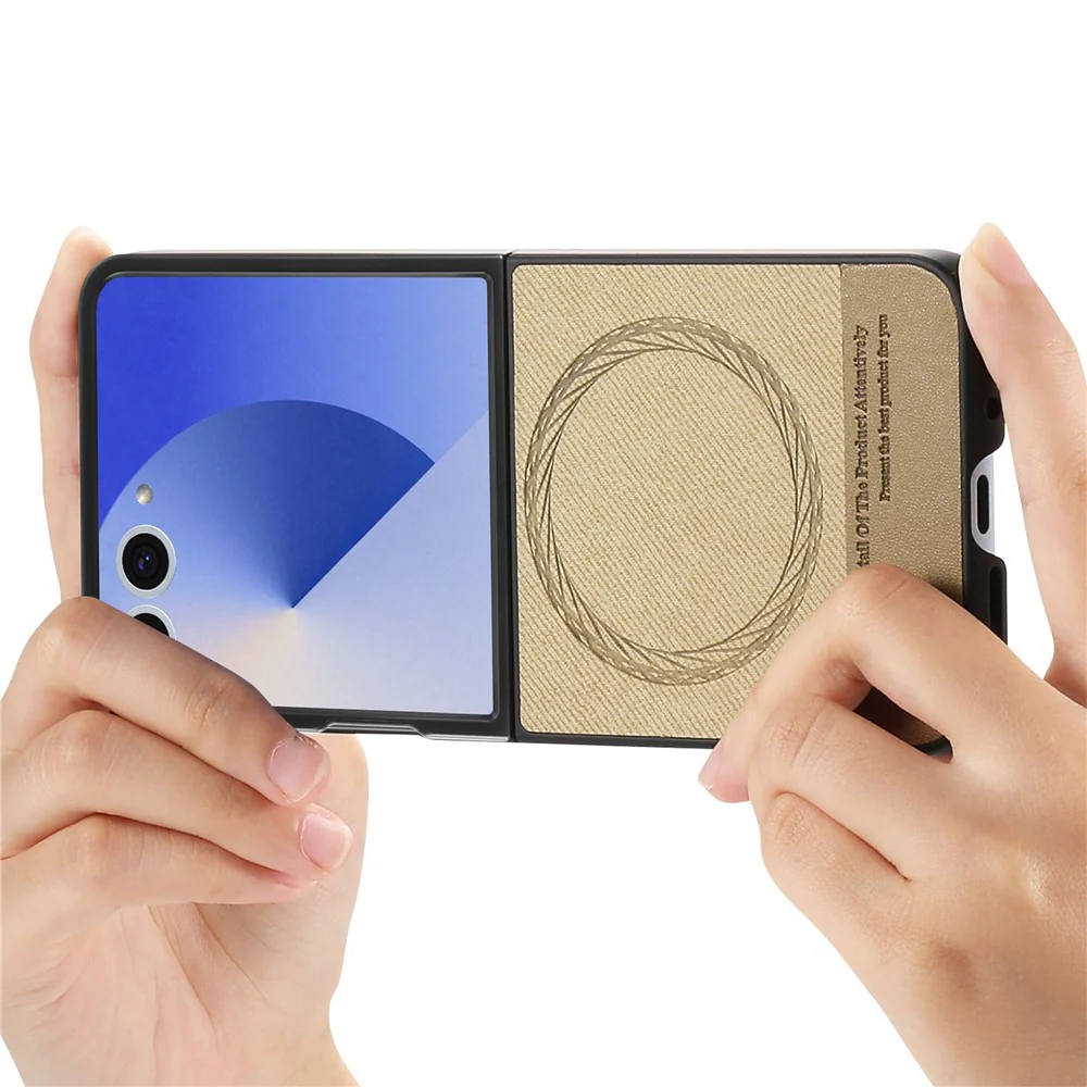 For Samsung Galaxy Z Flip7 5G Case Compatible with MagSafe Denim Texture Leather + PC Shockproof Phone Cover - Khaki - Image 7