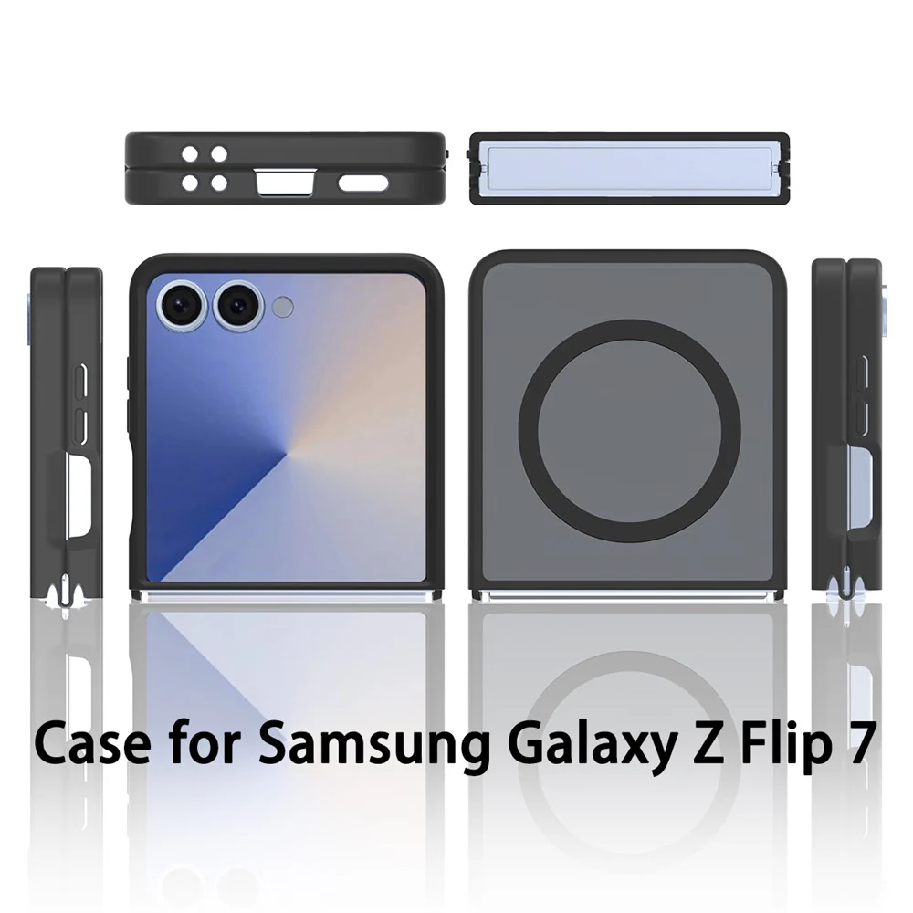 For Samsung Galaxy Z Flip7 5G Case Compatible with MagSafe TPU Frame Acrylic Back Phone Cover Skin Touch - Black - Image 6