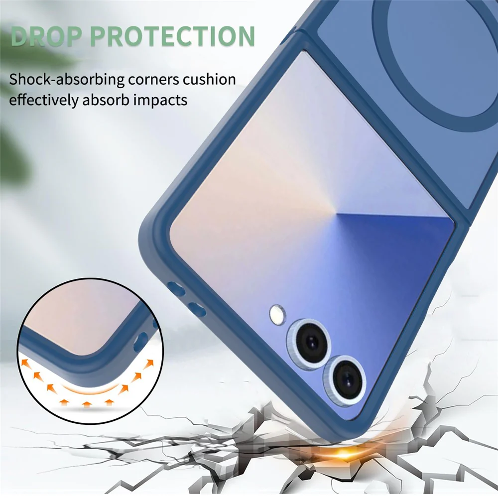 For Samsung Galaxy Z Flip7 5G Case Compatible with MagSafe TPU Frame Acrylic Back Phone Cover Skin Touch - Blue - Image 3