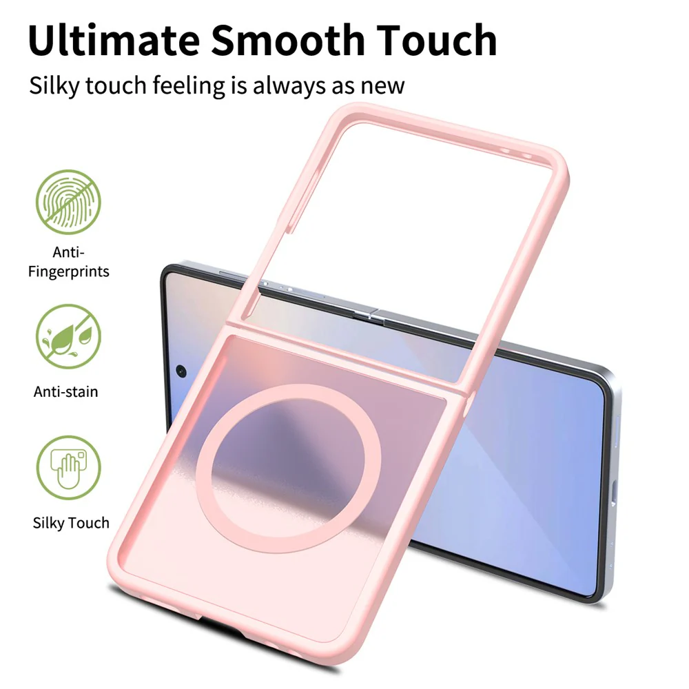 For Samsung Galaxy Z Flip7 5G Case Compatible with MagSafe TPU Frame Acrylic Back Phone Cover Skin Touch - Pink - Image 2