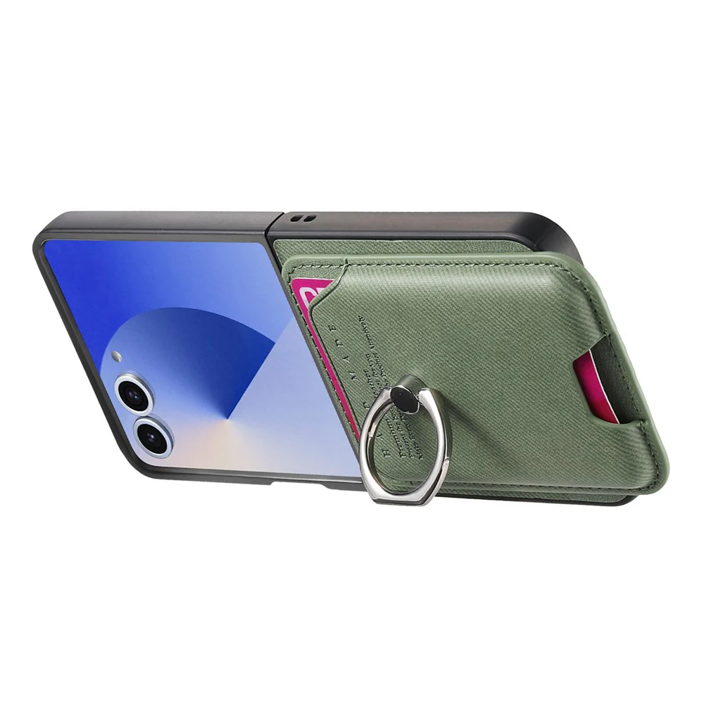For Samsung Galaxy Z Flip7 5G Case Compatible with MagSafe Twill Texture Leather Back Cover with Card Bag - Green - Image 2