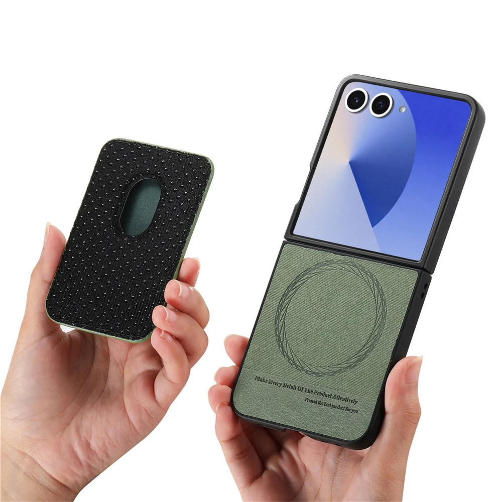 For Samsung Galaxy Z Flip7 5G Case Compatible with MagSafe Twill Texture Leather Back Cover with Card Bag - Green - Image 4