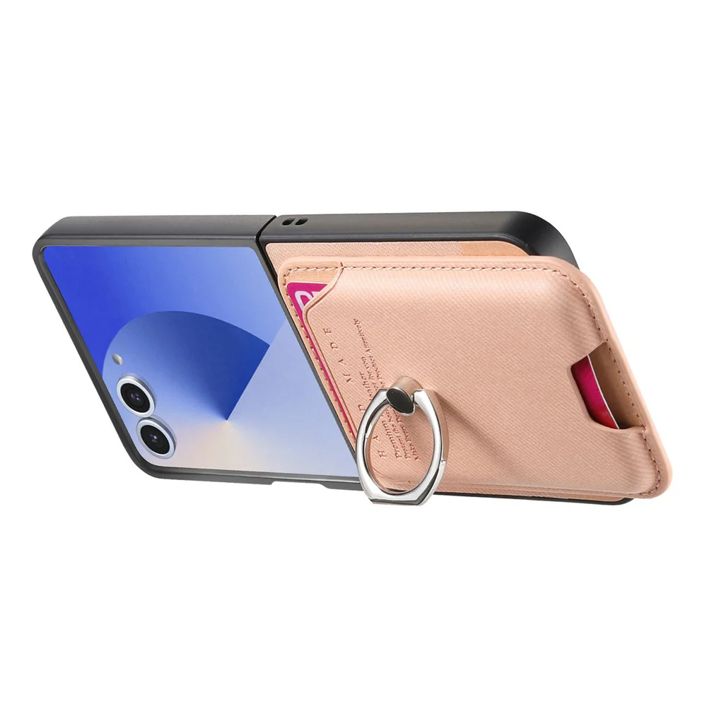 For Samsung Galaxy Z Flip7 5G Case Compatible with MagSafe Twill Texture Leather Back Cover with Card Bag - Pink - Image 2