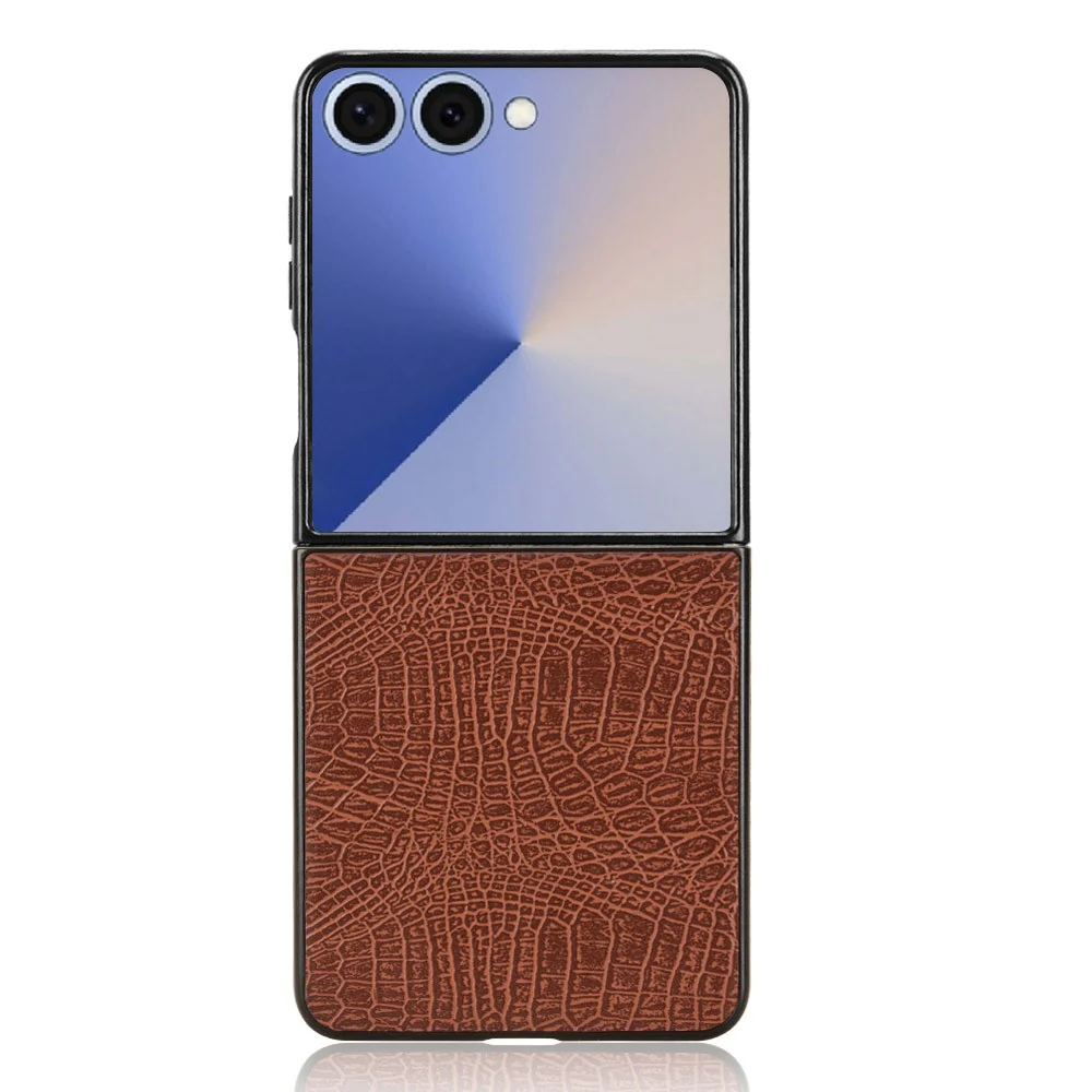 For Samsung Galaxy Z Flip7 5G Case Crocodile Texture Leather Coated Hard PC Phone Cover - Brown - Image 5