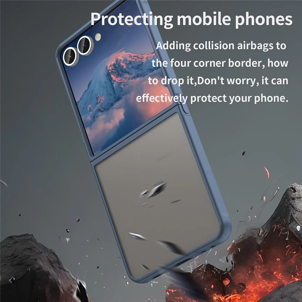 For Samsung Galaxy Z Flip7 5G Case Drop Proof Airbags Frosted Translucent PC + TPU Phone Back Cover - Blue - Image 3