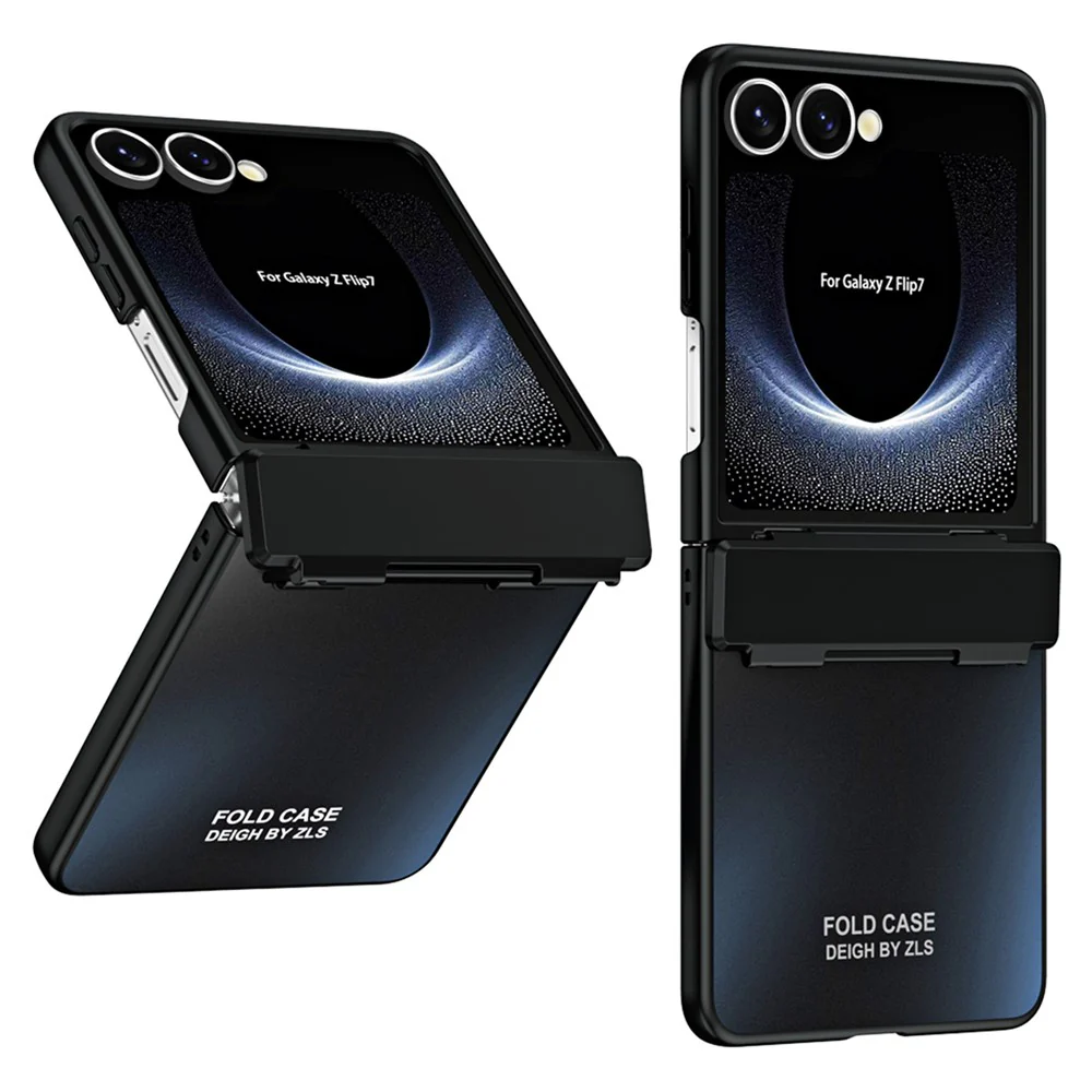 For Samsung Galaxy Z Flip7 5G Case Electroplating Hard PC Protective Phone Cover with Screen Protector - Black - Image 2