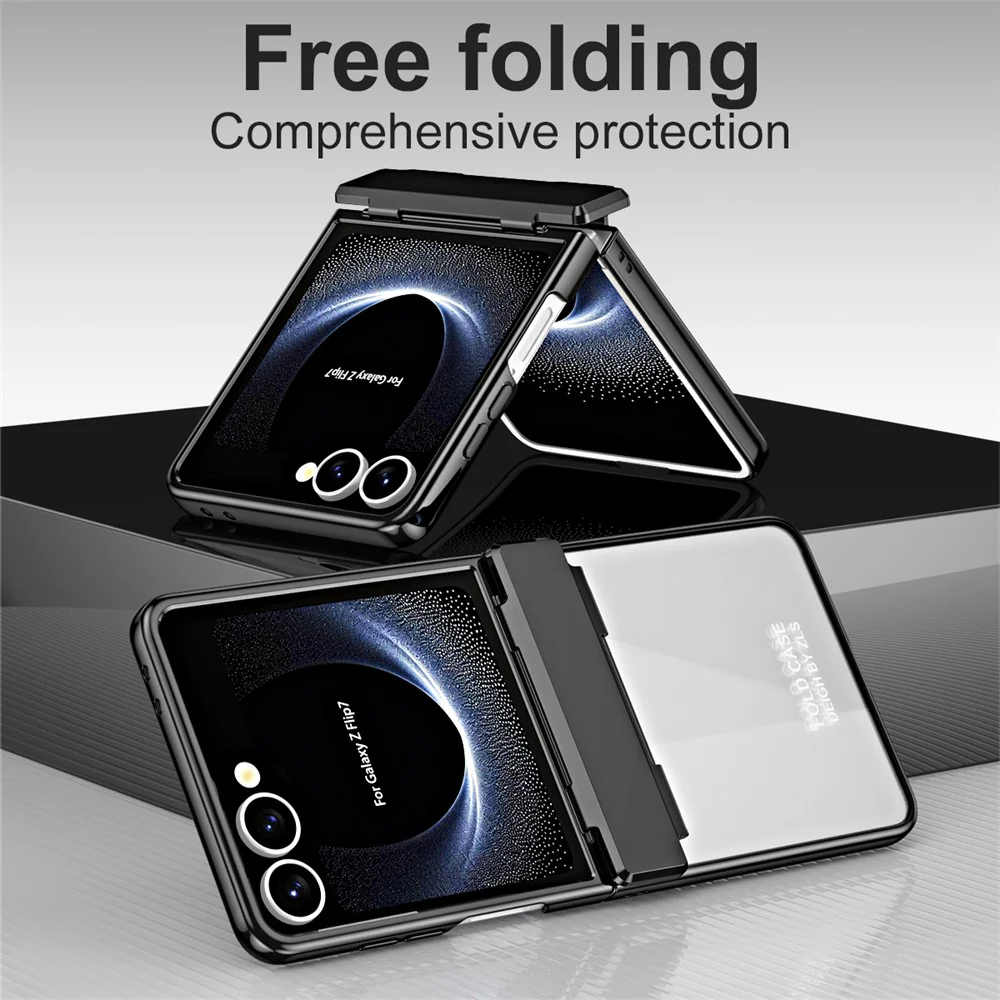For Samsung Galaxy Z Flip7 5G Case Electroplating PC Folding Phone Cover - Black - Image 2