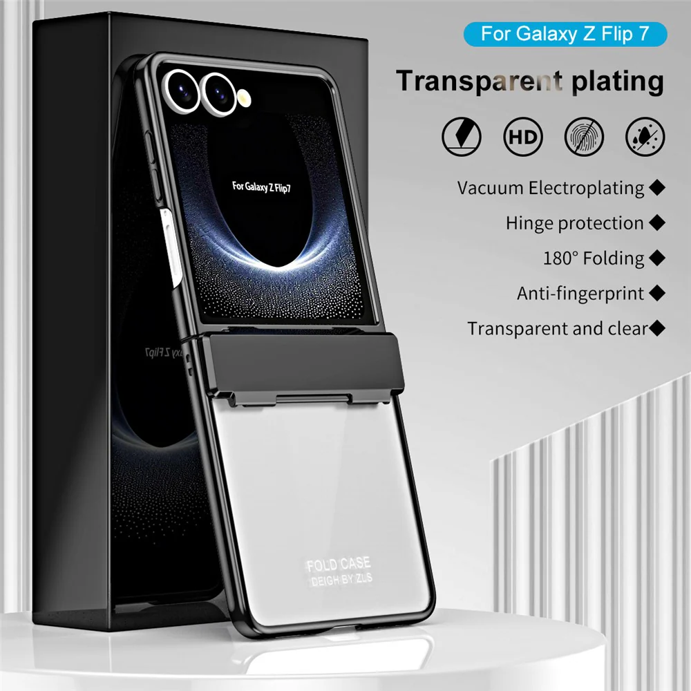 For Samsung Galaxy Z Flip7 5G Case Electroplating PC Folding Phone Cover - Black - Image 3