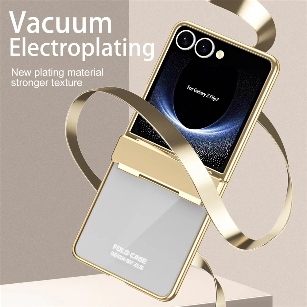 For Samsung Galaxy Z Flip7 5G Case Electroplating PC Folding Phone Cover - Gold - Image 5