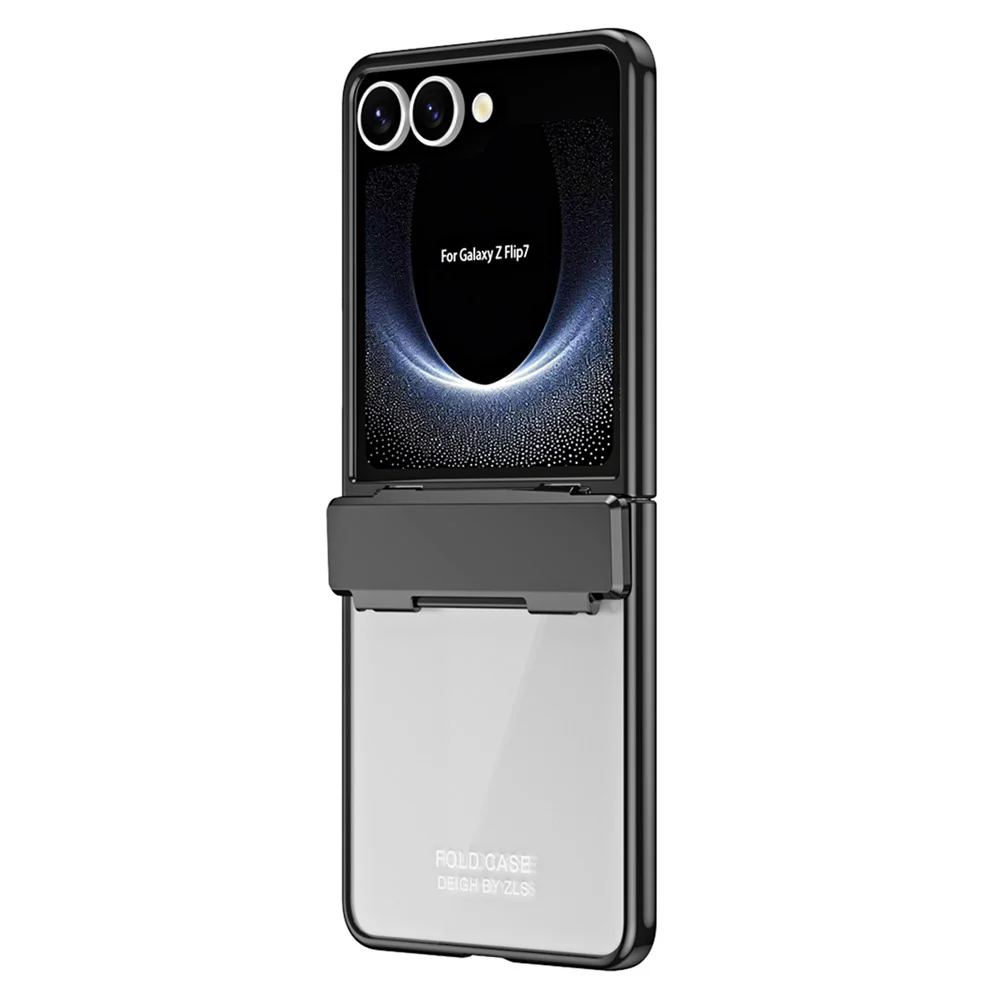 For Samsung Galaxy Z Flip7 5G Case Electroplating PC Folding Phone Cover with Screen Protector - Black - Image 2