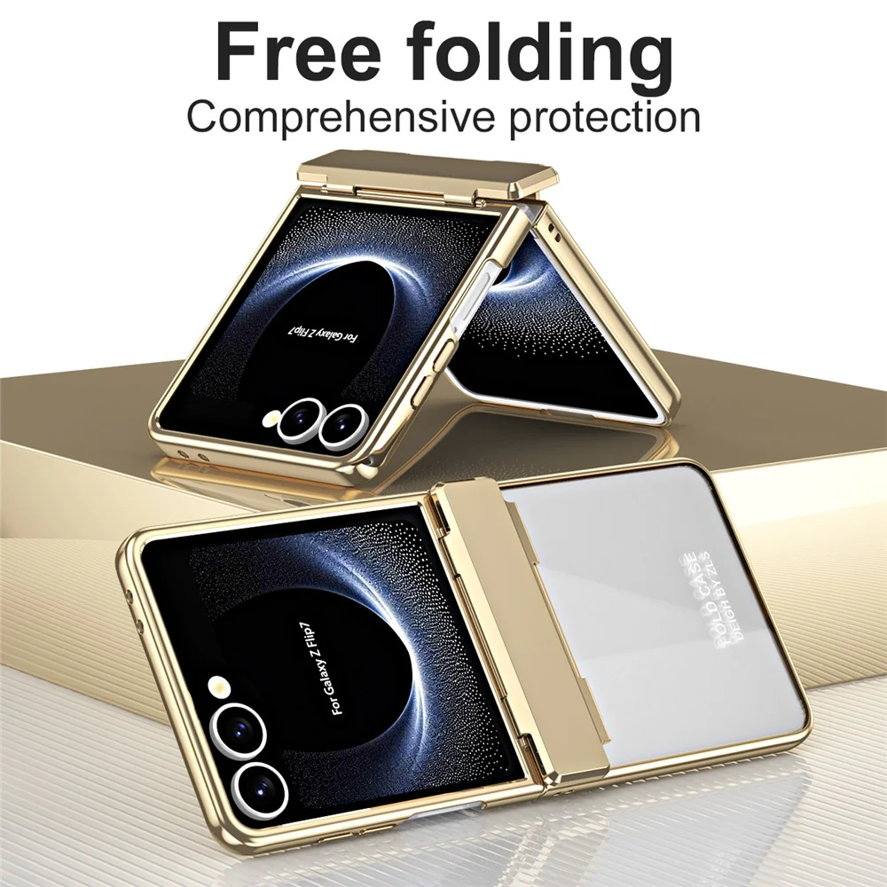 For Samsung Galaxy Z Flip7 5G Case Electroplating PC Folding Phone Cover with Screen Protector - Black - Image 7