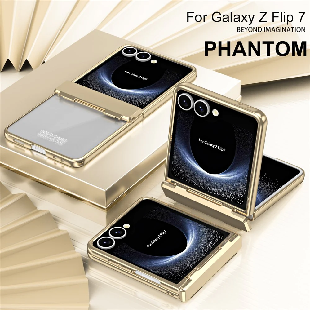 For Samsung Galaxy Z Flip7 5G Case Electroplating PC Folding Phone Cover with Screen Protector - Gold - Image 5