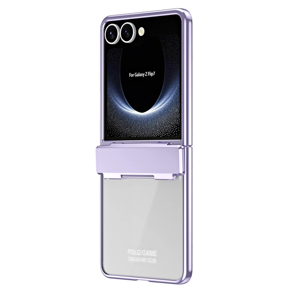 For Samsung Galaxy Z Flip7 5G Case Electroplating PC Folding Phone Cover with Screen Protector - Purple - Image 2