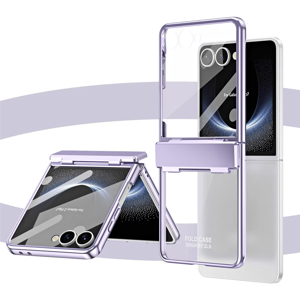 For Samsung Galaxy Z Flip7 5G Case Electroplating PC Folding Phone Cover with Screen Protector - Purple - Image 4