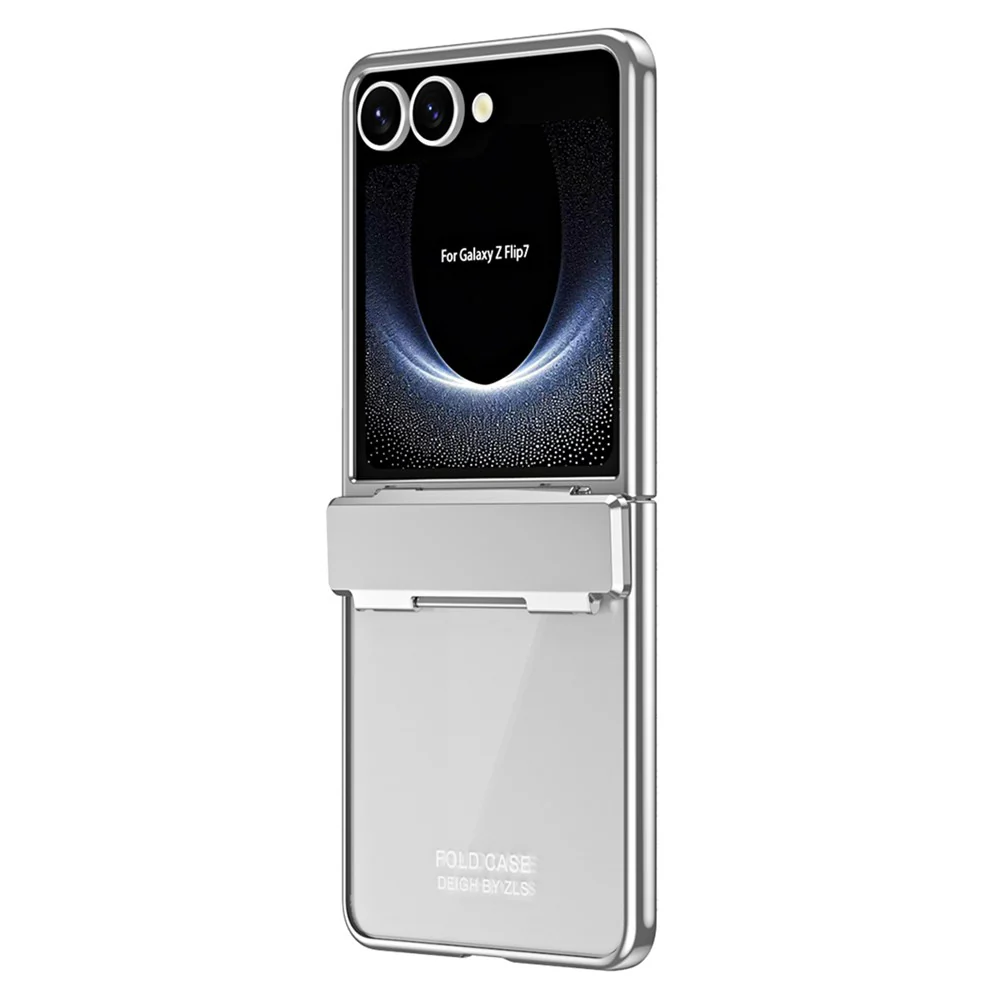 For Samsung Galaxy Z Flip7 5G Case Electroplating PC Folding Phone Cover with Screen Protector - Silver - Image 2