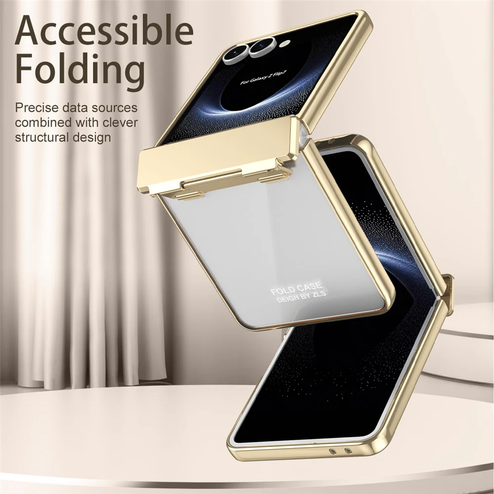 For Samsung Galaxy Z Flip7 5G Case Electroplating PC Folding Phone Cover with Screen Protector - Silver - Image 8