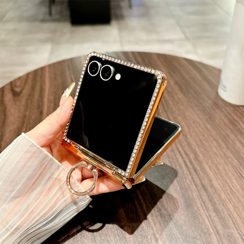 For Samsung Galaxy Z Flip7 5G Case Glitter Design Rhinestone Decor Hard PC Phone Cover - Gold - Image 5