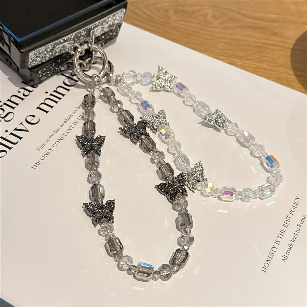 For Samsung Galaxy Z Flip7 5G Case Glitter Rhinestone TPU PC Phone Cover with Butterfly Wrist Strap - Silver - Image 5