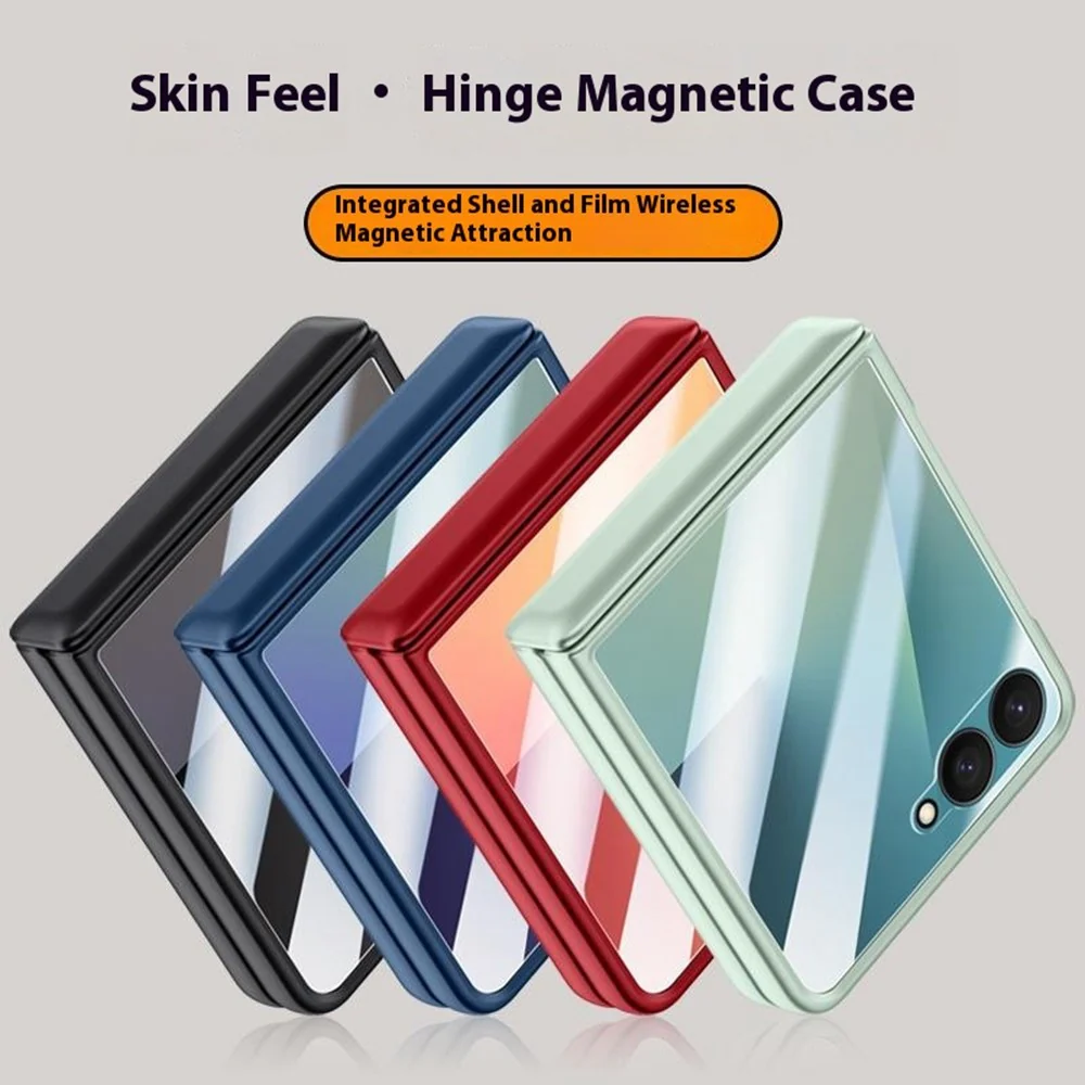 For Samsung Galaxy Z Flip7 5G Case Hard PC Hinge Protection Phone Cover with Rear Small Screen Protector - Red - Image 5