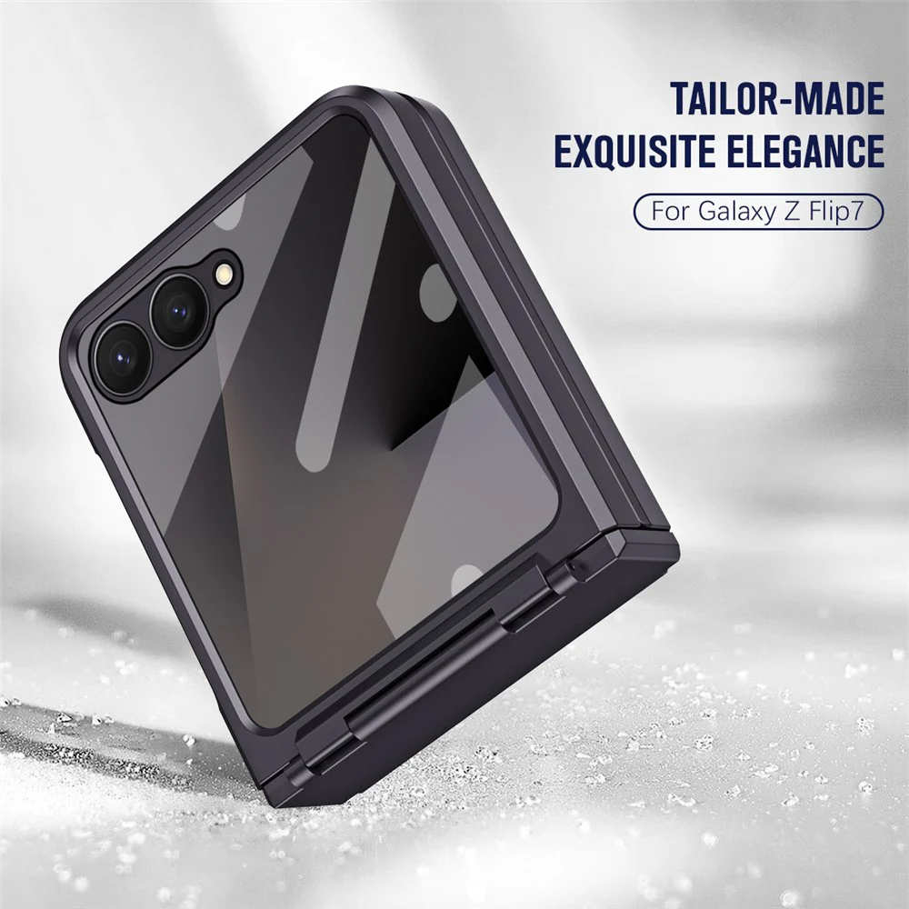 For Samsung Galaxy Z Flip7 5G Case Hard PC Phone Cover with Tempered Glass Rear Screen Protector - Black - Image 8
