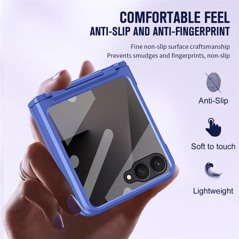 For Samsung Galaxy Z Flip7 5G Case Hard PC Phone Cover with Tempered Glass Rear Screen Protector - Blue - Image 7
