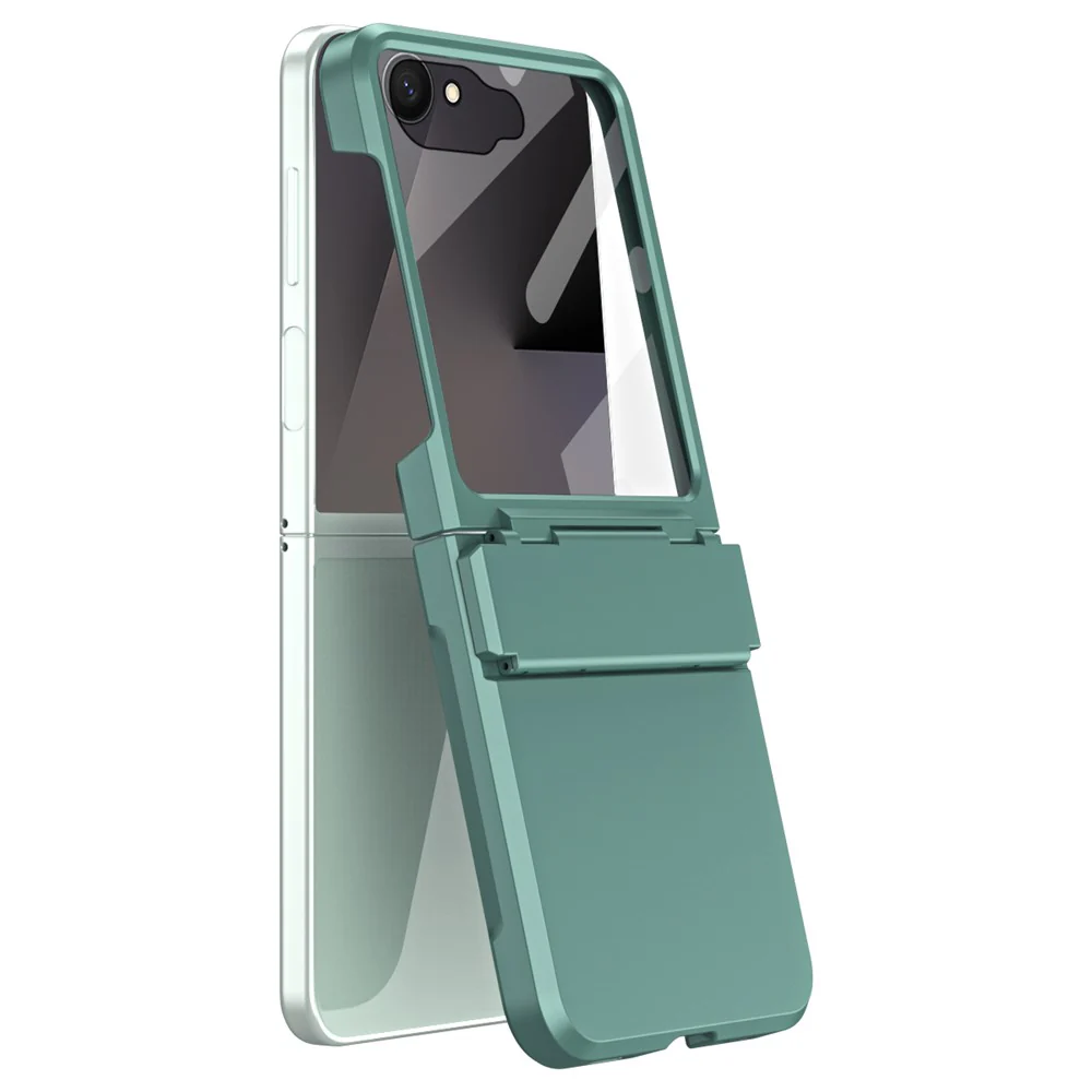 For Samsung Galaxy Z Flip7 5G Case Hard PC Phone Cover with Tempered Glass Rear Screen Protector - Green - Image 2