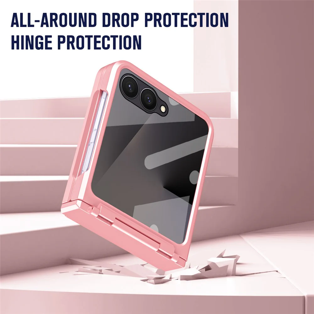 For Samsung Galaxy Z Flip7 5G Case Hard PC Phone Cover with Tempered Glass Rear Screen Protector - Pink - Image 5