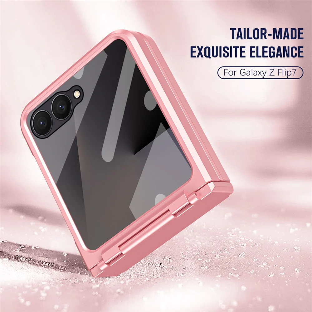 For Samsung Galaxy Z Flip7 5G Case Hard PC Phone Cover with Tempered Glass Rear Screen Protector - Pink - Image 8