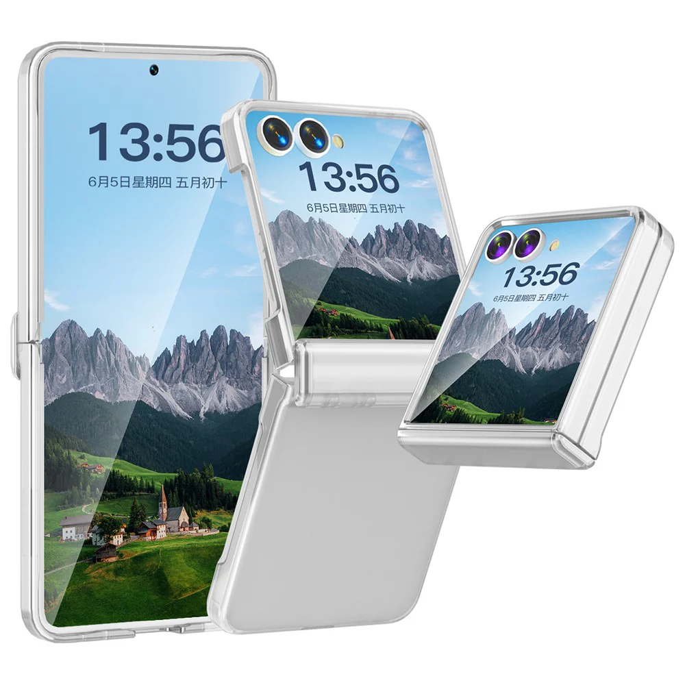For Samsung Galaxy Z Flip7 5G Case Hinge Protection Hard PC Phone Cover Built-In Screen Film - Clear
