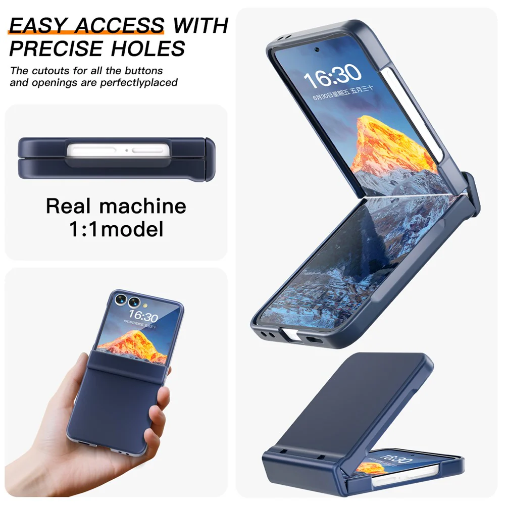 For Samsung Galaxy Z Flip7 5G Case Hinge Protection Hard PC Phone Cover Built-In Screen Film - Dark Blue - Image 6