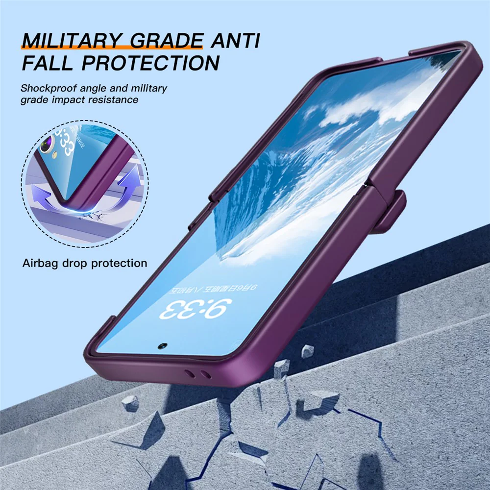 For Samsung Galaxy Z Flip7 5G Case Hinge Protection Hard PC Phone Cover Built-In Screen Film - Dark Purple - Image 4