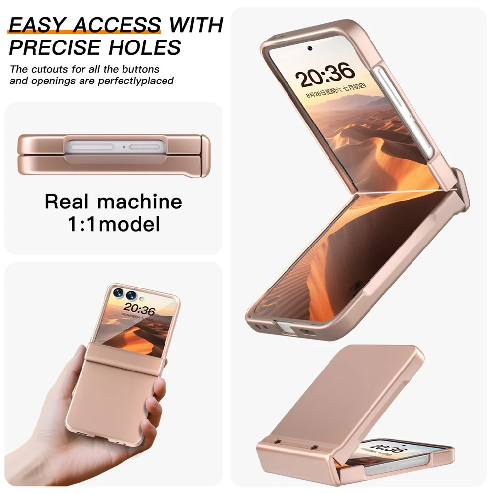 For Samsung Galaxy Z Flip7 5G Case Hinge Protection Hard PC Phone Cover Built-In Screen Film - Rose Gold - Image 6
