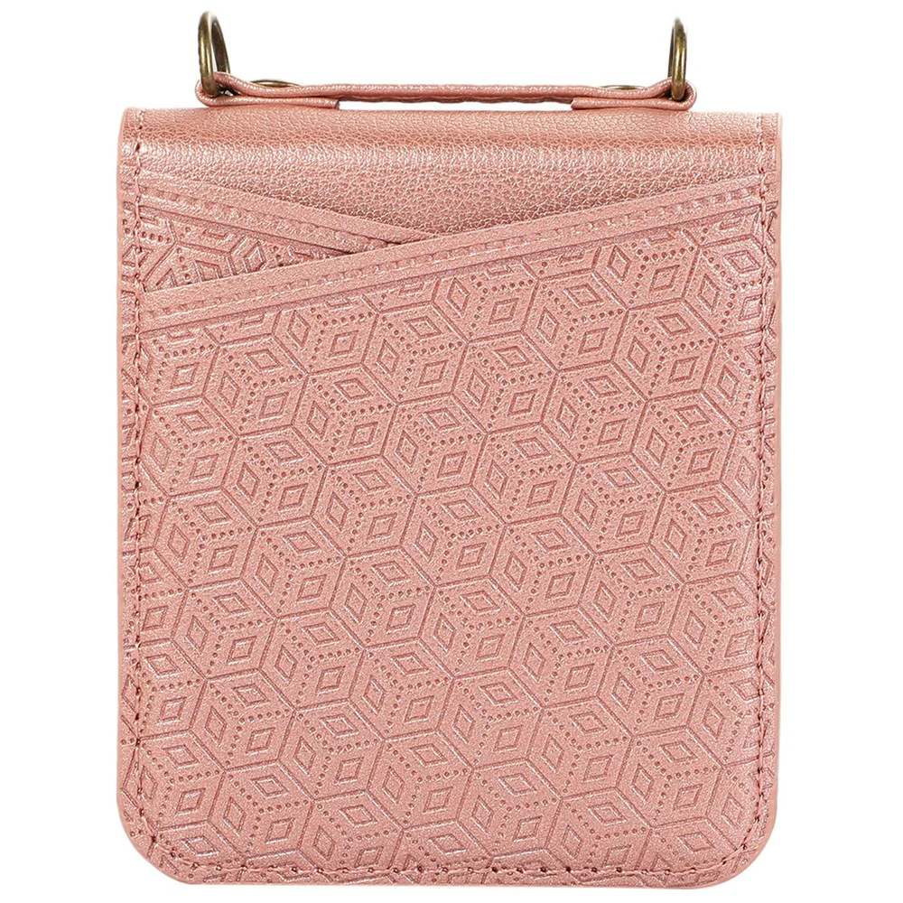 For Samsung Galaxy Z Flip7 5G Case Imprinted Rhombus Leather Phone Cover with Card Slots - Rose Gold - Image 2