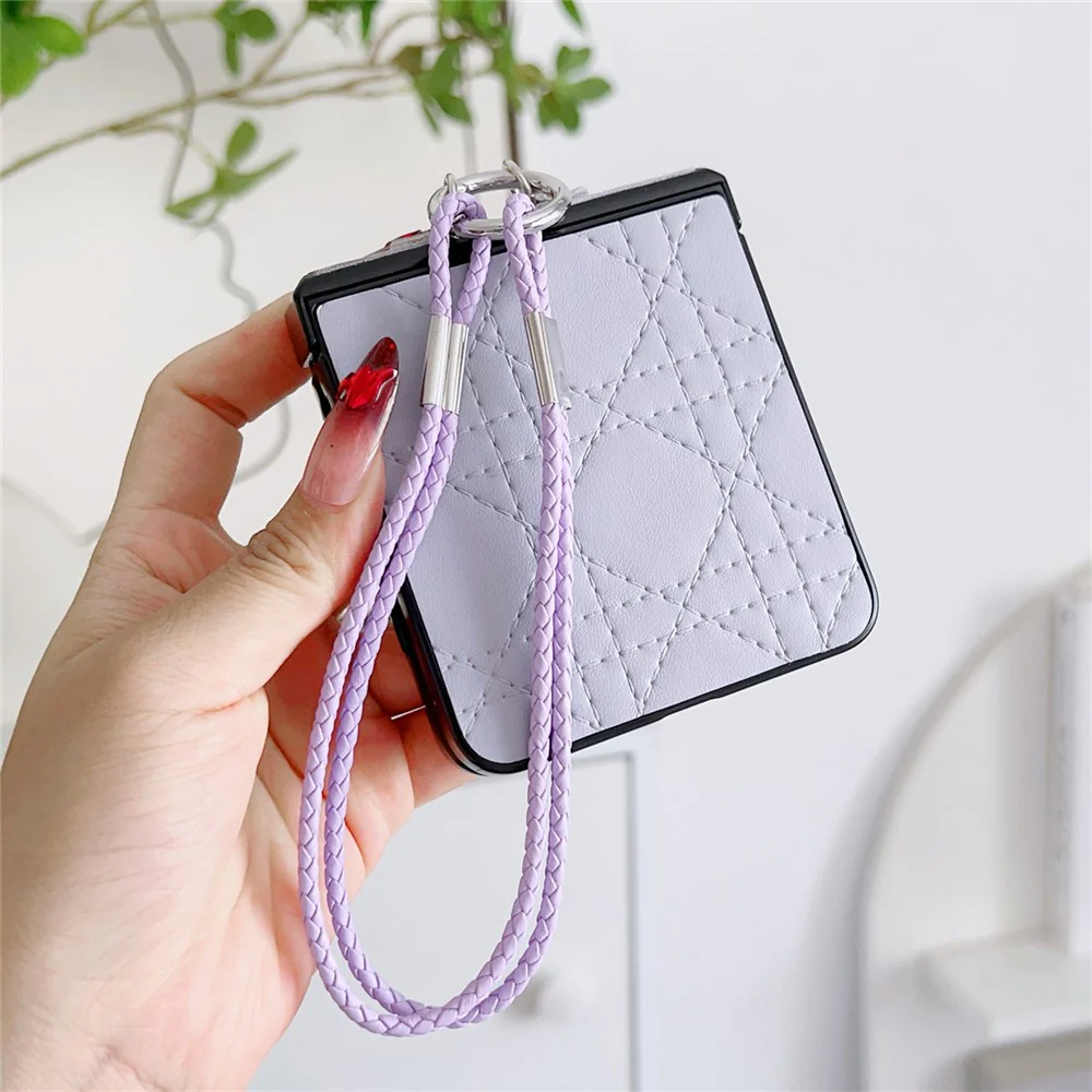For Samsung Galaxy Z Flip7 5G Case Imprinted Rhombus TPU + PC Phone Cover with Wrist Strap - Purple - Image 2