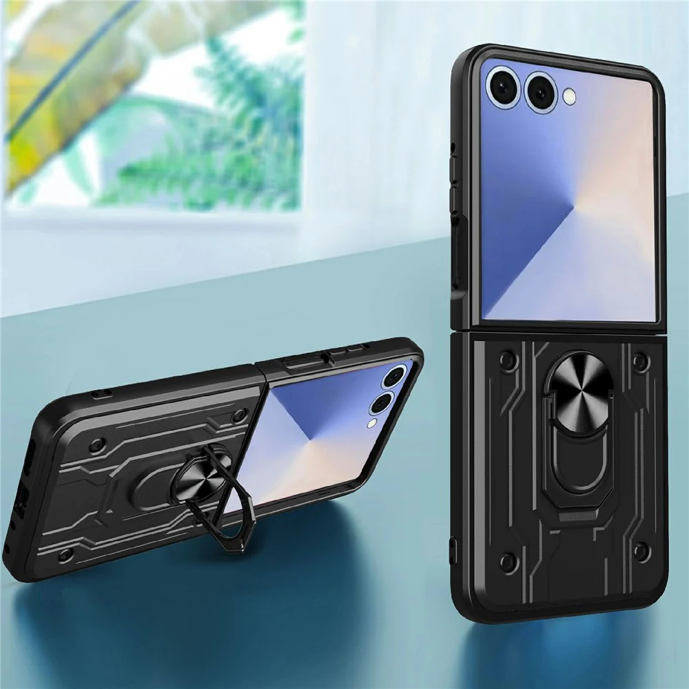 For Samsung Galaxy Z Flip7 5G Case Kickstand PC Phone Back Cover - Titanium Grey - Image 2
